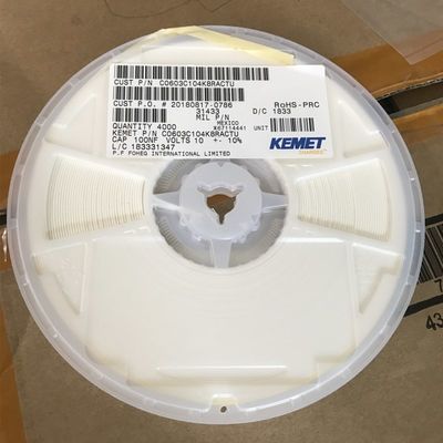 C0603C104K8RACTU 100nF 10V X7R 0603 MLCC يحتوي على 10% تحمل سعة عالية أداء مستقر من -55 °C إلى + 125 °C ومتوافق مع RoHS