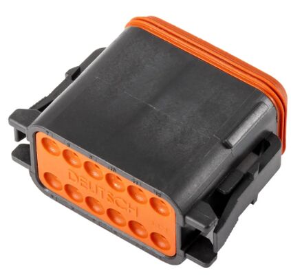 DT06-12SB 12 الموقف 4.19mm Pitch Connector Automotive Black Receptacle Crimp Housing Wedgelock القفل المتكامل IP68 مختوم 13A تصنيف للأسلاك البيئية القاسية