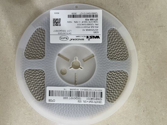 1206B104K101CT MLCC 1206 حالة X7R كهربائية معطلة 0.1μF ± 10% 100V مقياس ESR منخفض واسع -55 °C إلى + 125 °C مجموعة مثالية لفك الارتباط وتصفية الطاقة